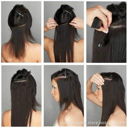Uniky High quality full color remy human hair product Wholesale Clip In 100% Human Hair Extensions Clip in virgin hair vendors